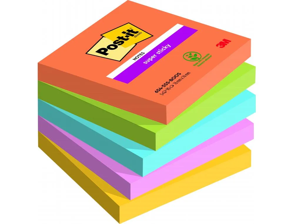 Post-it sticky 76x76 boost p/5note repositionnable - super sticky bloc boost 76x76mm - lot de 5
