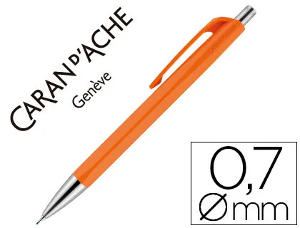 Porte-mine caran d'ache 884 infinite mine 0.7mm bouton poussoir chrome brillant coloris orange