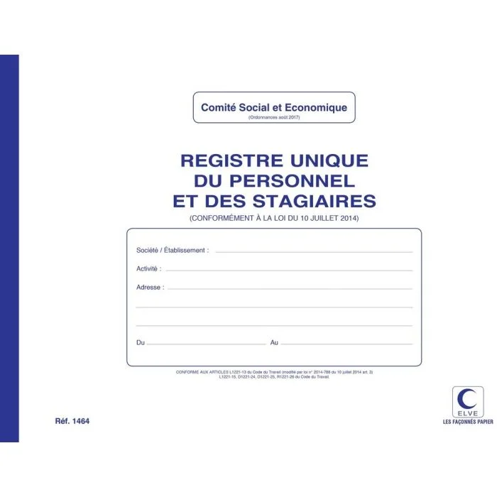 Registre du Personnel et des Stagiaires ELVE 1464