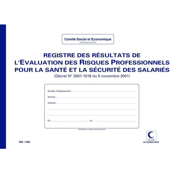Registre Résultat ERP Evaluation de risques professionnels ELVE