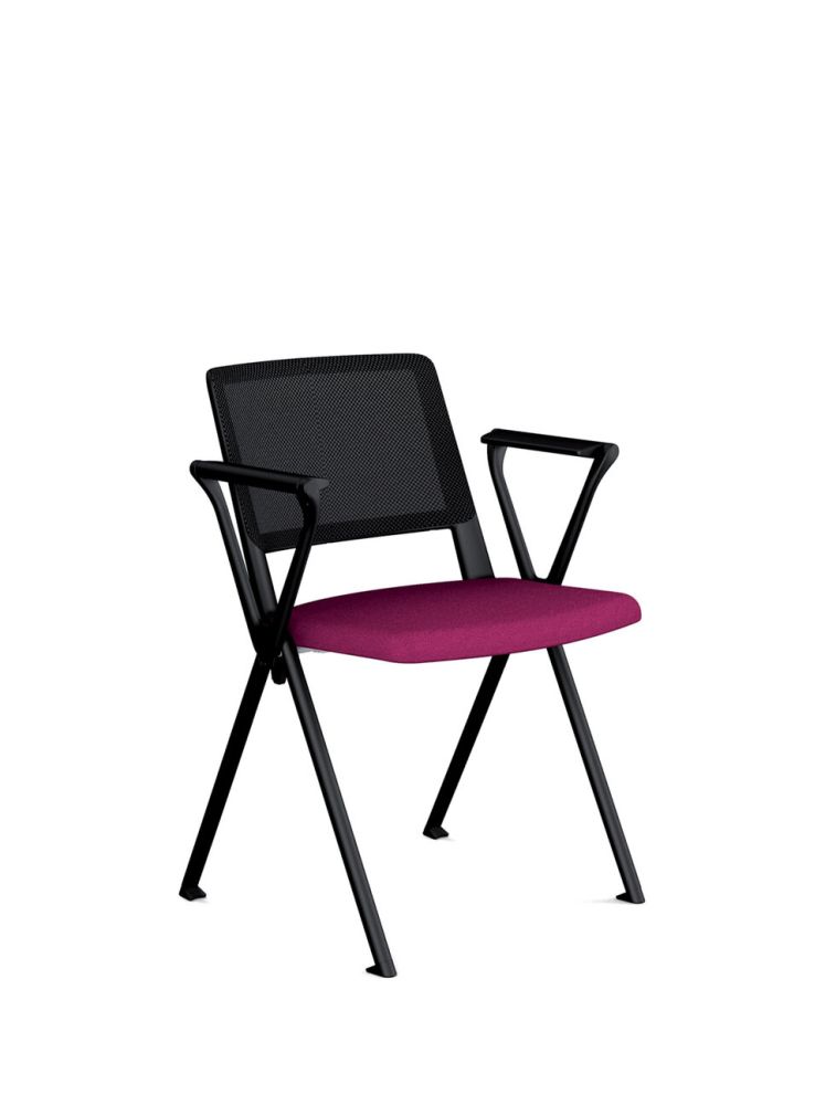 SMASH R | Fauteuil 4 pieds, assise tapissée, dos résille avec accotoirs | SOKOA