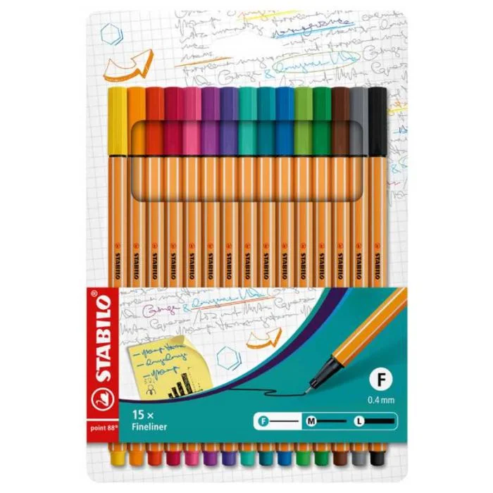 Stylos-feutres - Fineliner point 88 STABILO Lot de 15