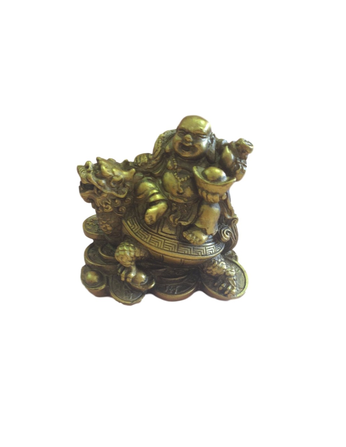 Statuette Bouddha sur Tortue Dragon - Symbole de Sagesse et de Protection