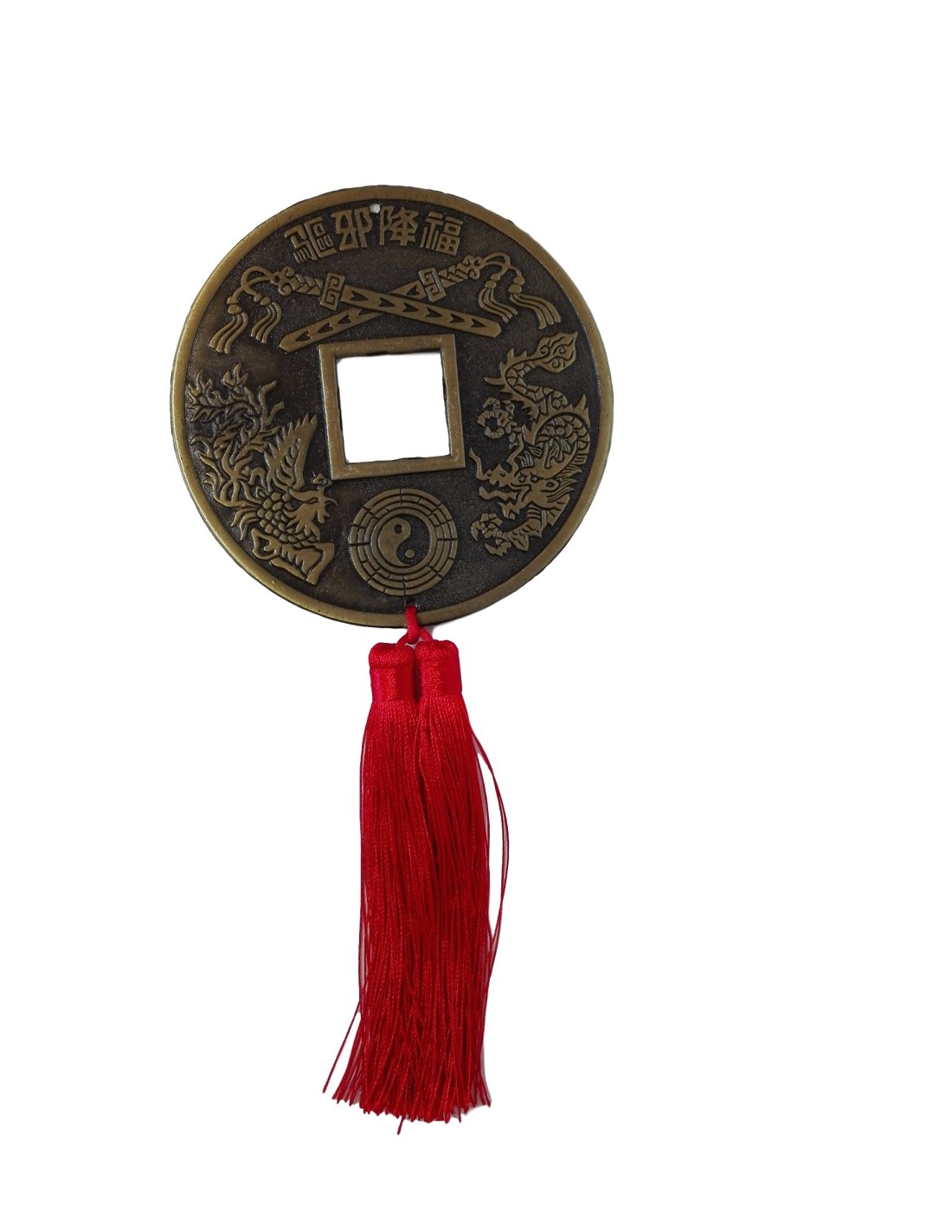 Suspension pièce chinoise géante 12 cm - Décoration Feng Shui pour la prospérité et la chance - Encens.fr