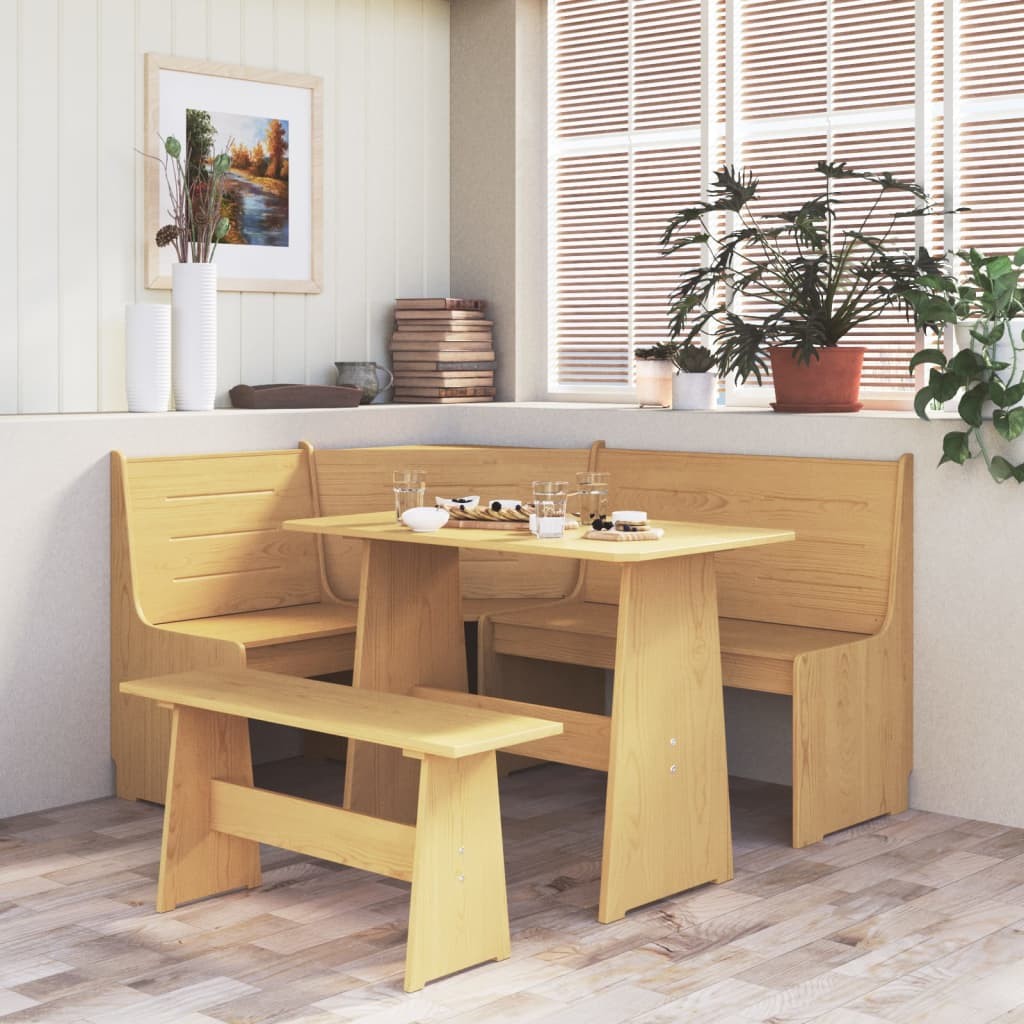 Table à manger avec banc Marron miel Bois de pin solide