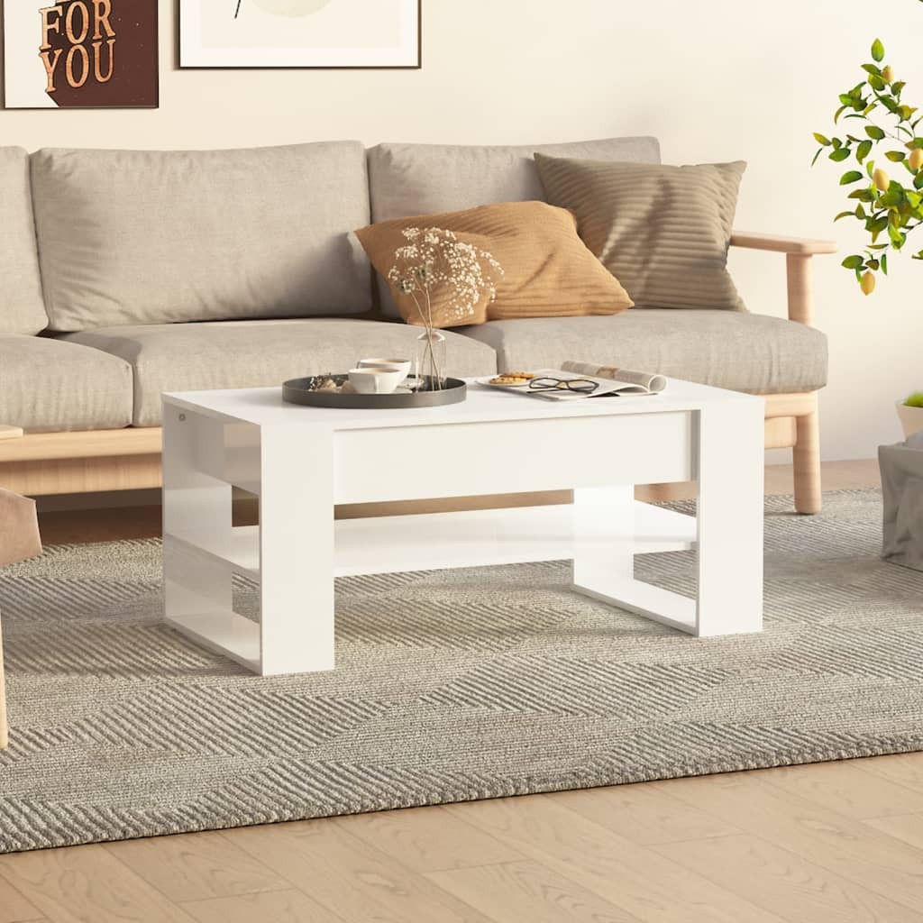Table basse Blanc brillant 102x55x45 cm