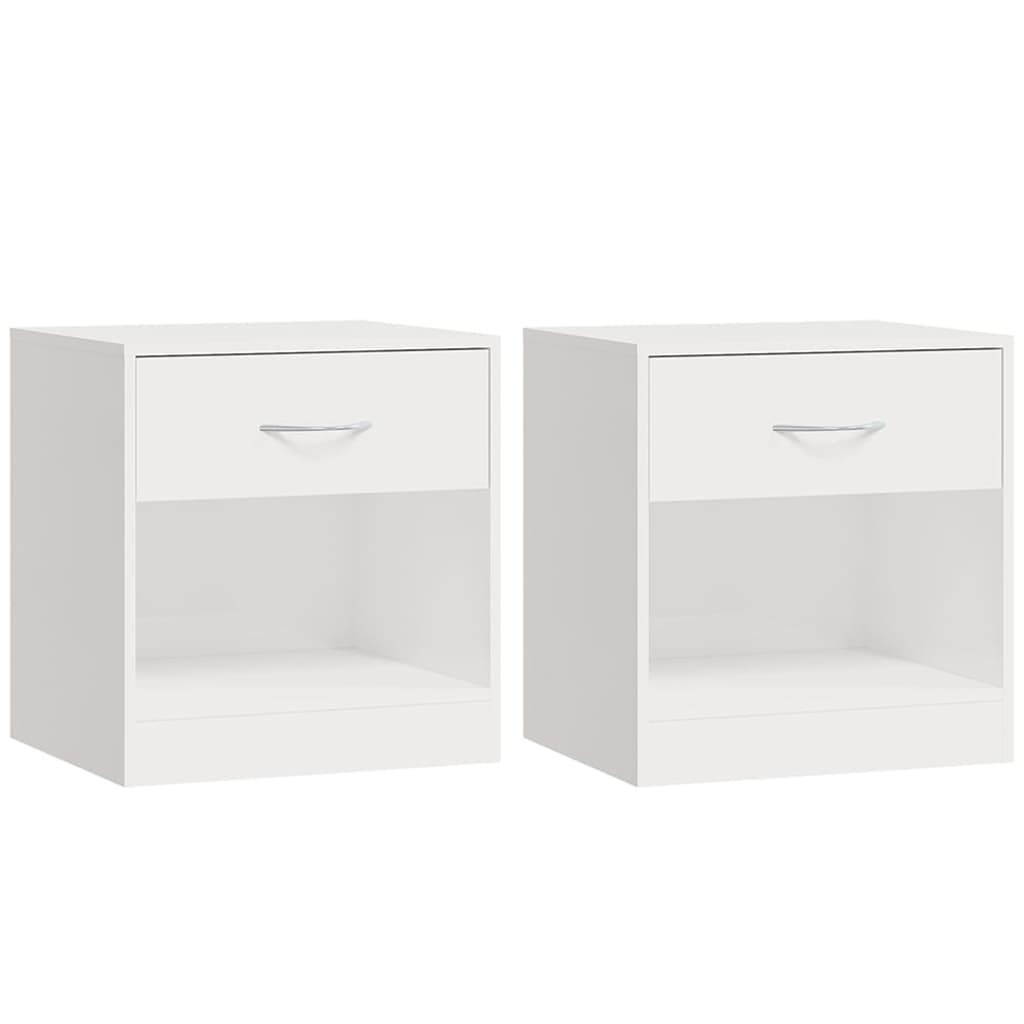 Tables de chevet 2 pcs avec tiroir Blanc brillant