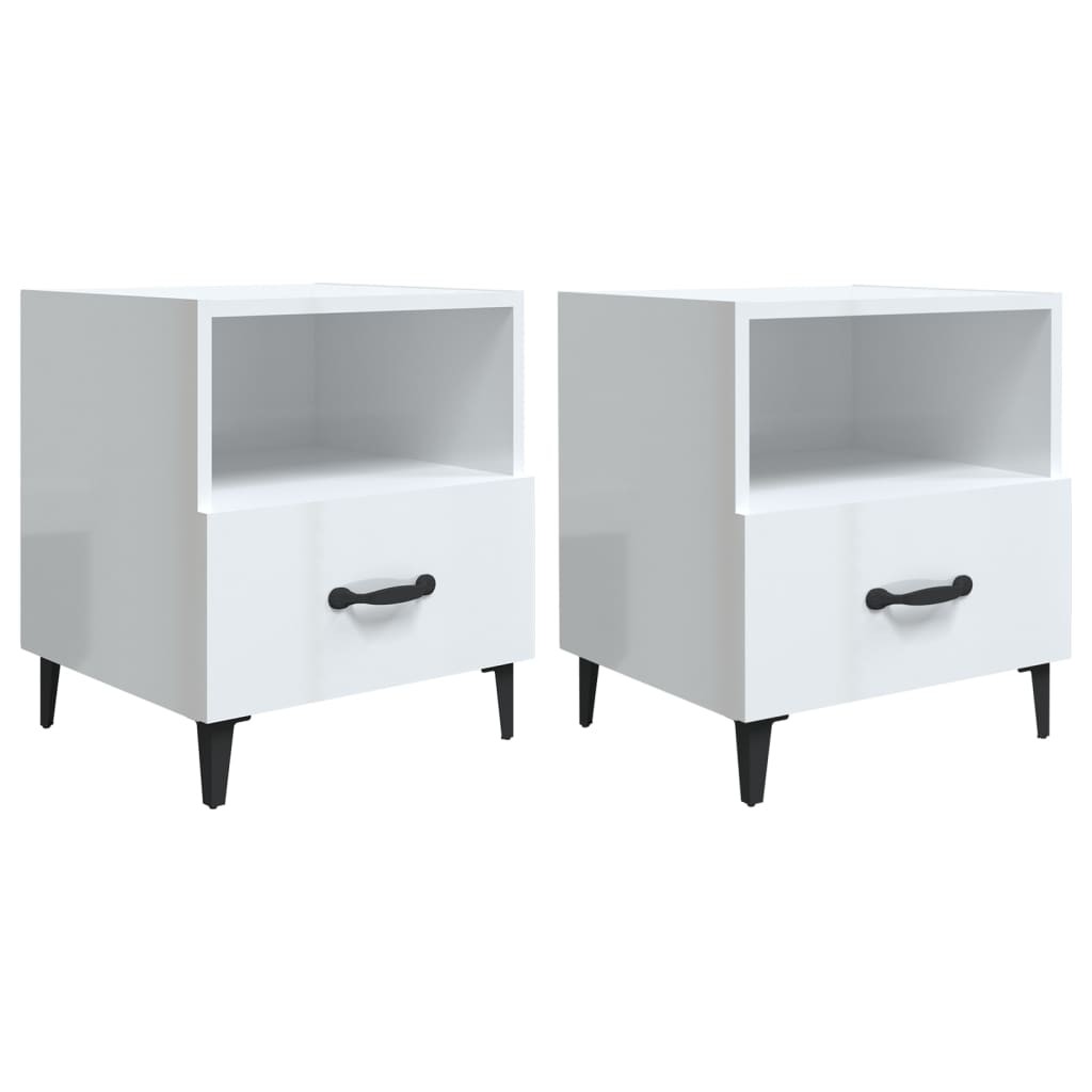Tables de chevet 2 pcs Blanc brillant