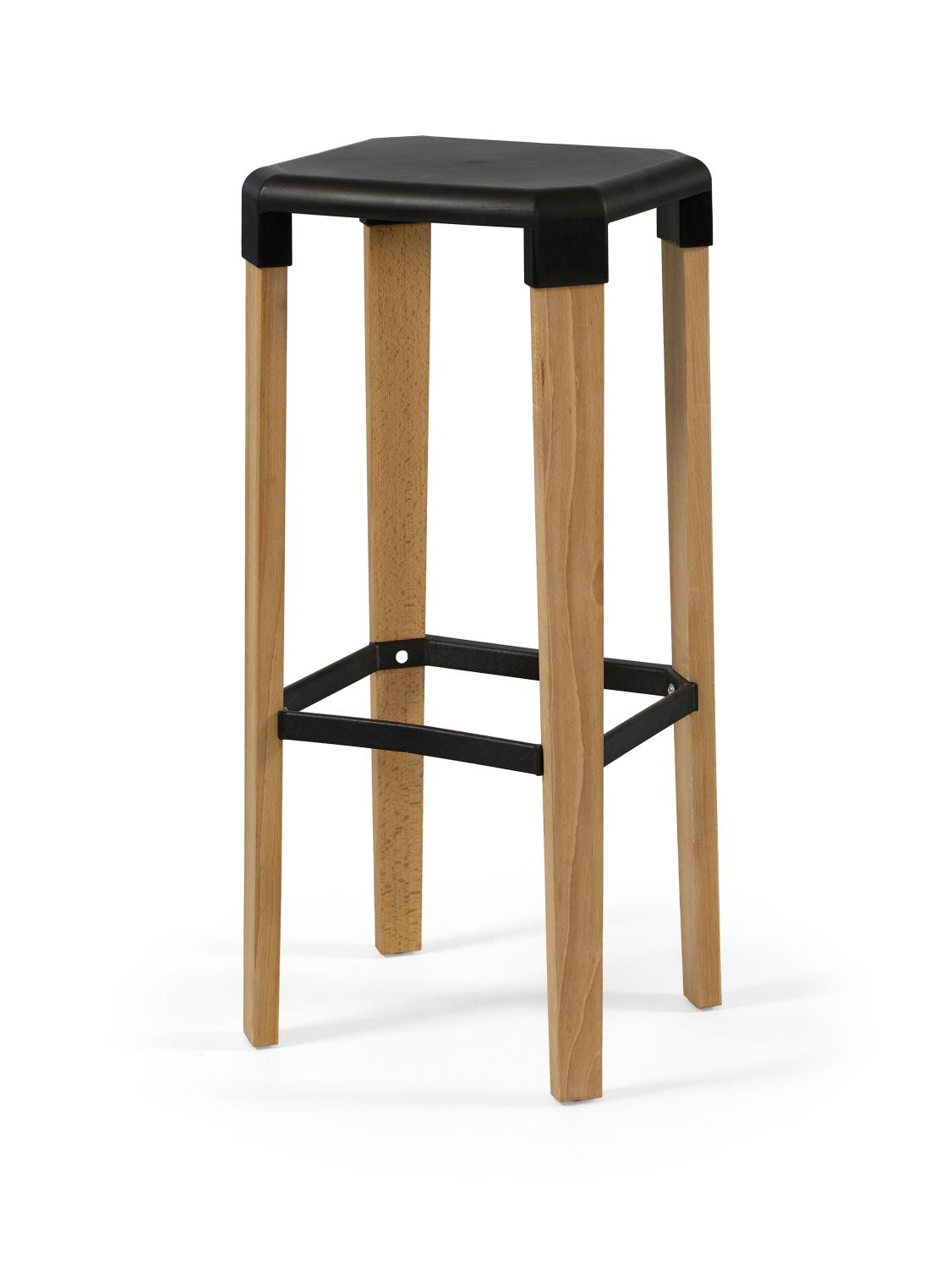 Tabouret en bois de hêtre, polypropylène et aluminium OSLO - Hauteur 78cm, 5 coloris (Vendues par 4)