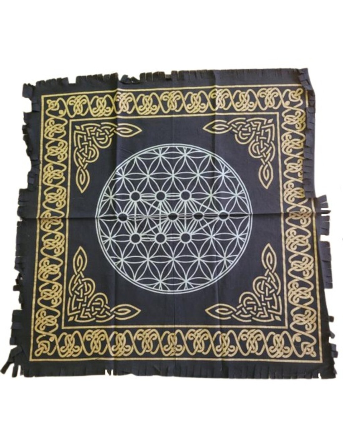Tapis de tirage de cartomancie noir Fleur de vie - Pratique et esthétique pour vos séances de cartomancie