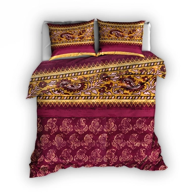 Parure de Lit Satin D'or Paisley Aubergine Satin
