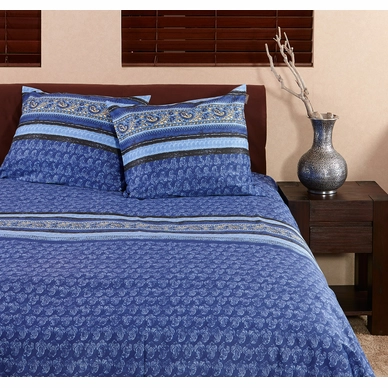 Parure de Lit Satin D'or Paisley Bleu Satin