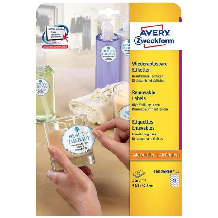 Étiquettes ovales adhésives - 63,5 x 42,3 mm - Blanc AVERY Lot de 450