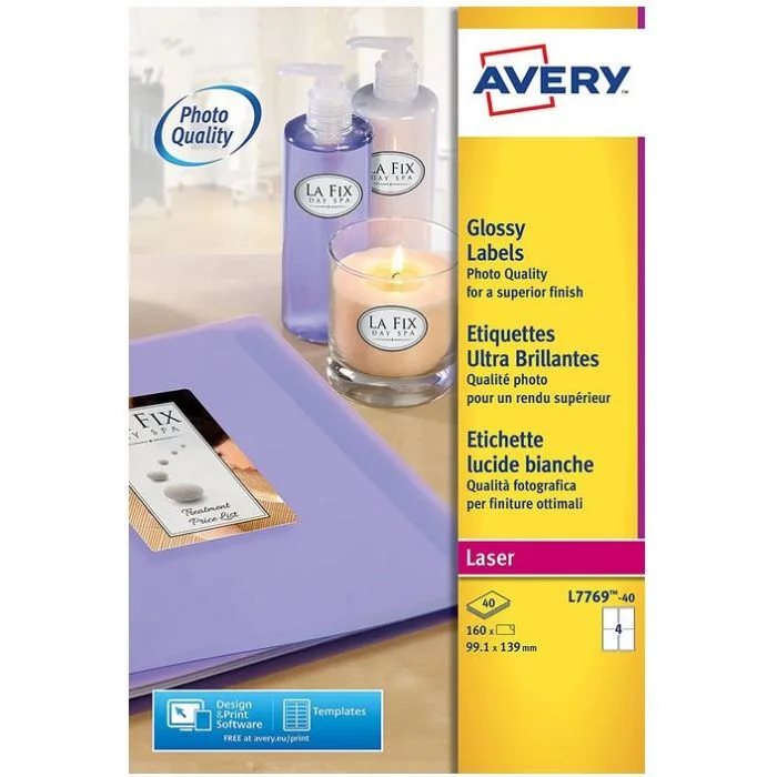 Étiquettes brillantes - 99,1 x 139 mm - Jet d'encre - Blanc AVERY Lot de 160