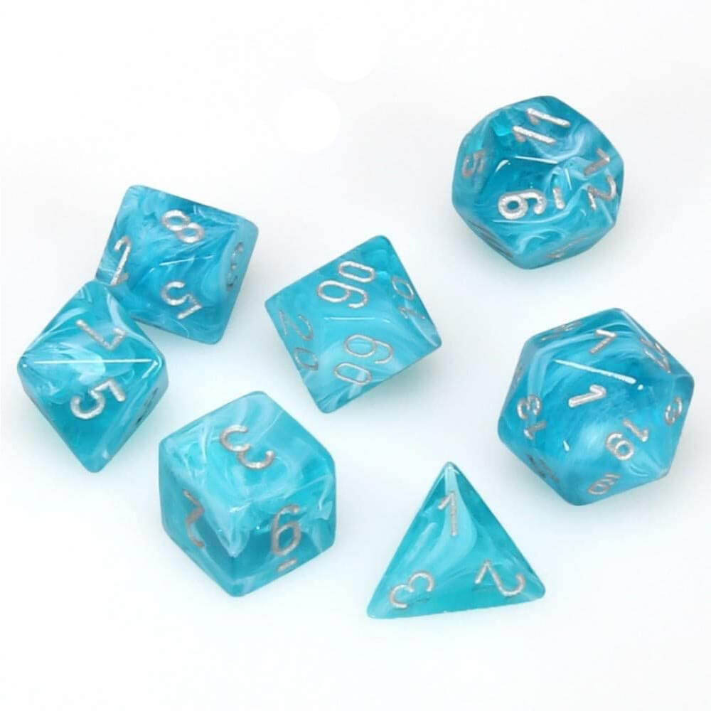 D7 DI Set Dice Cirrus Polyédrique (7 dés / aqua / argent)