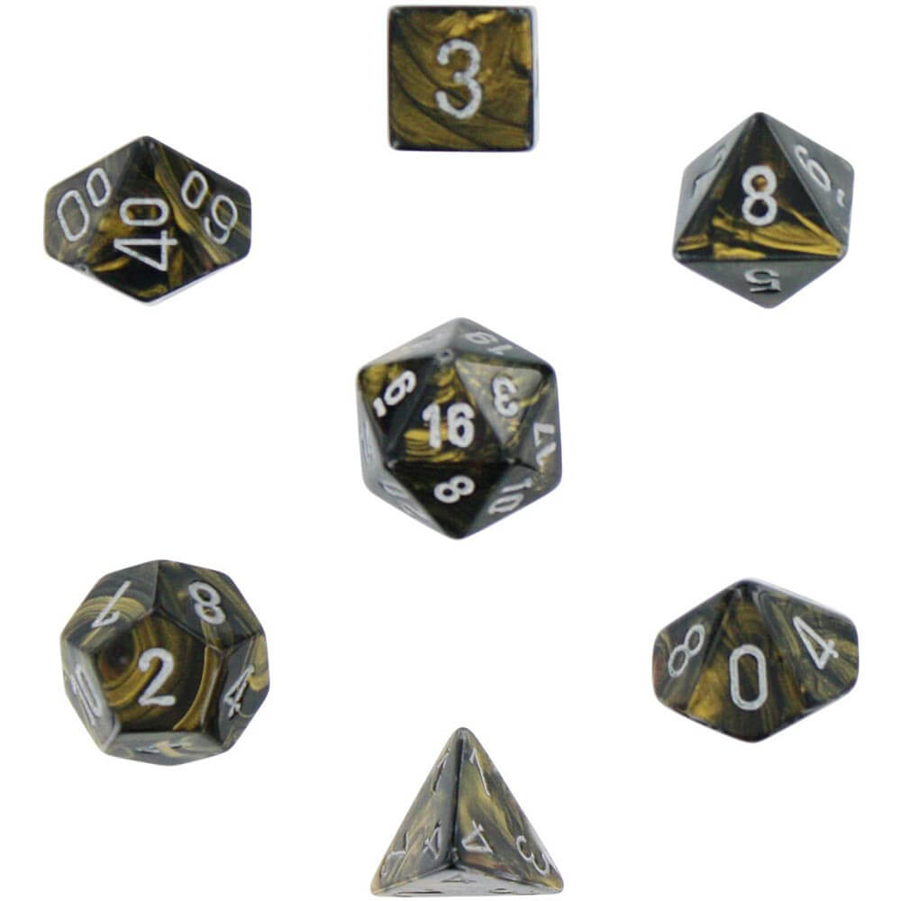 D7 DIRE Set Dice Leaf polyédrique (7 dés / or noir / argent)