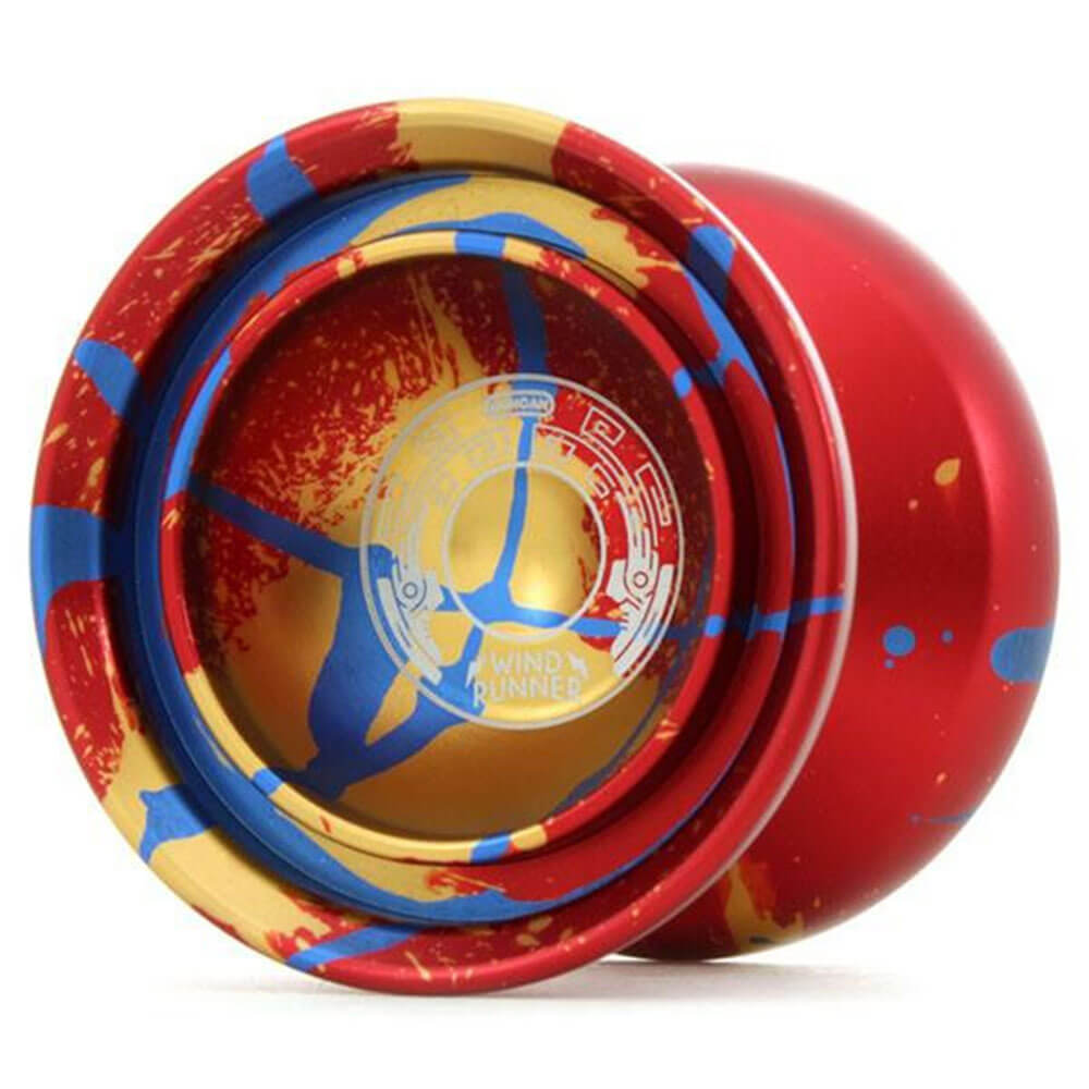 Duncan yo-yo expert Windrunner rouge avec des éclaboussures bleues et or