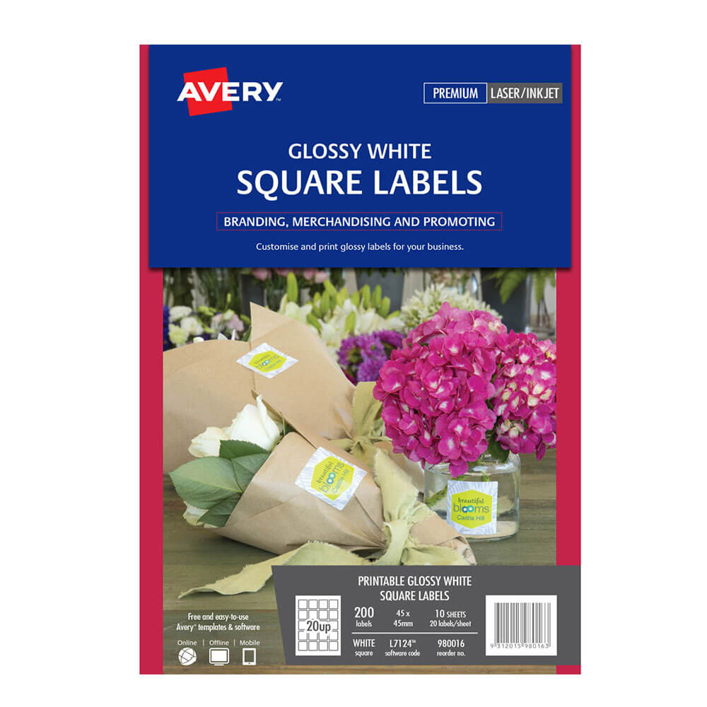 Événements Avery et marque Square Gloss 10pk (20 / feuille)