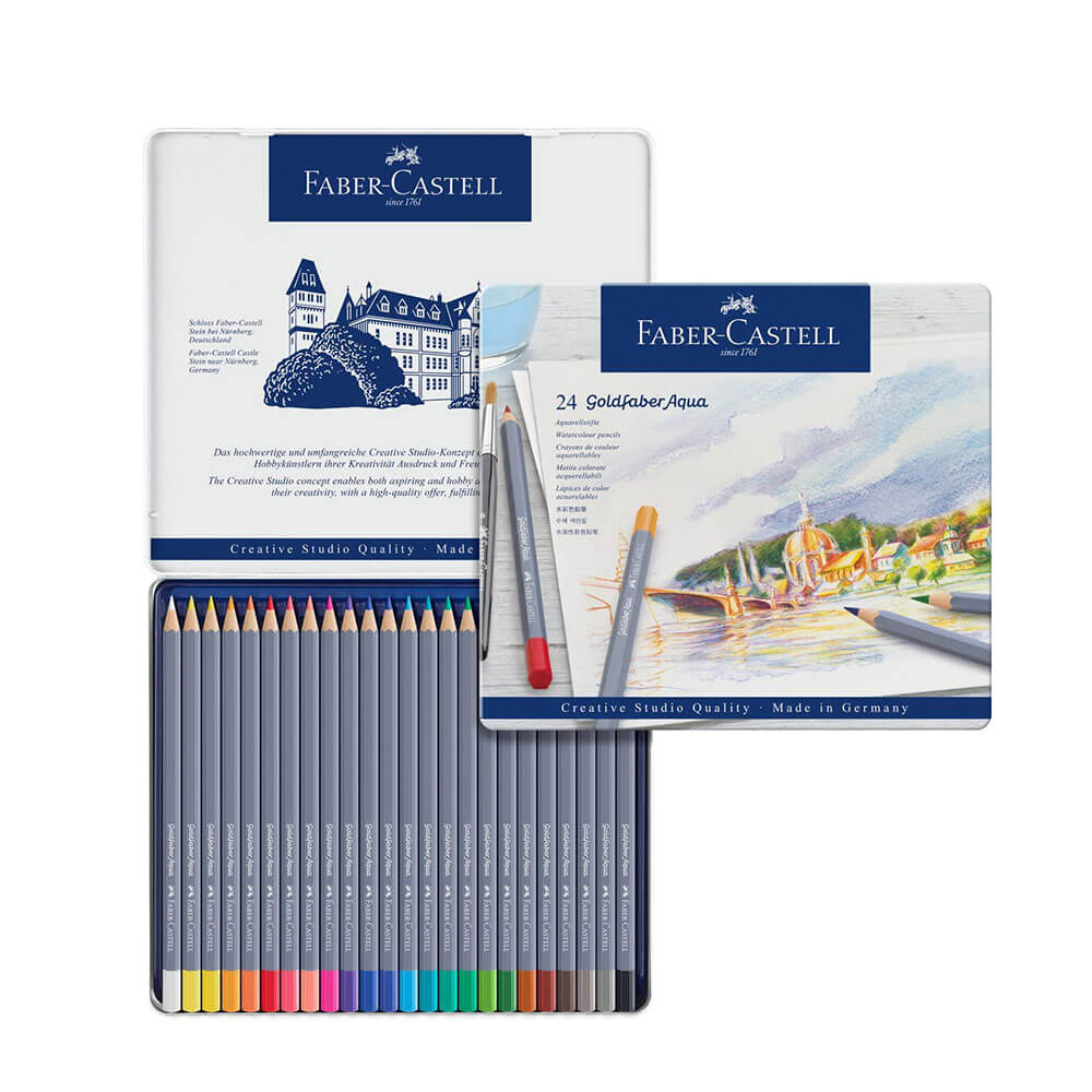 Faber-Castell Aqua Goldfaber Watercolor Crayons (Tin de 24)