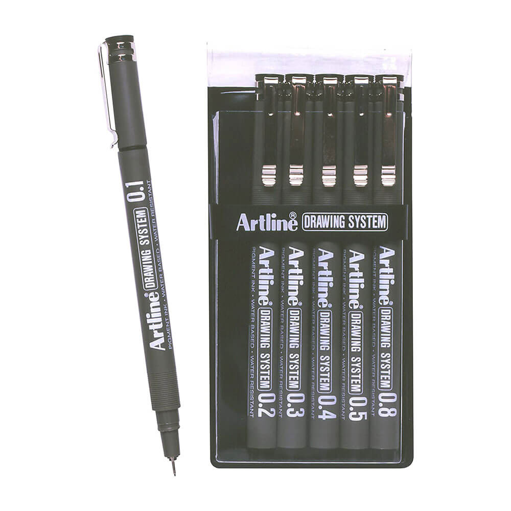 Système de dessin Artline Pen Black (portefeuille de 6)