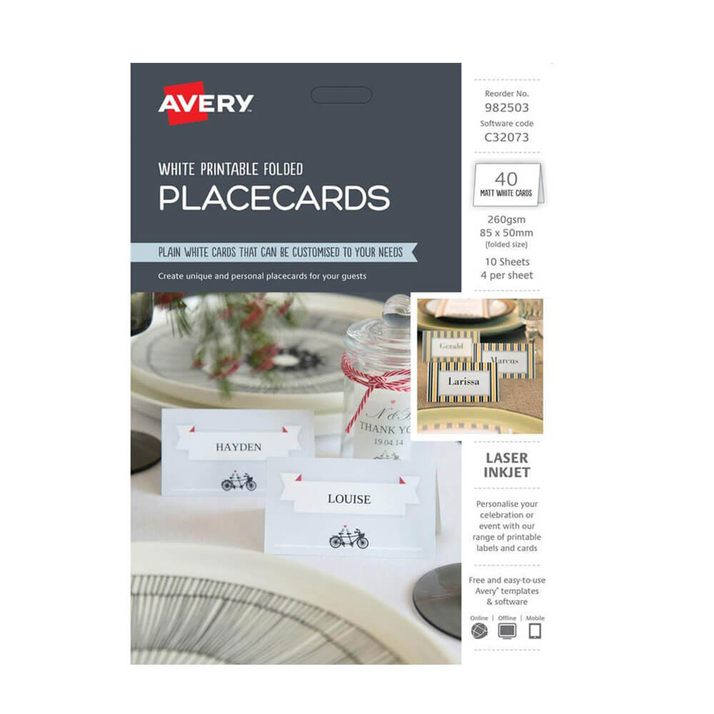 Avery imprimable pliés cartes de place blanc 85x50 mm (10 feuilles)