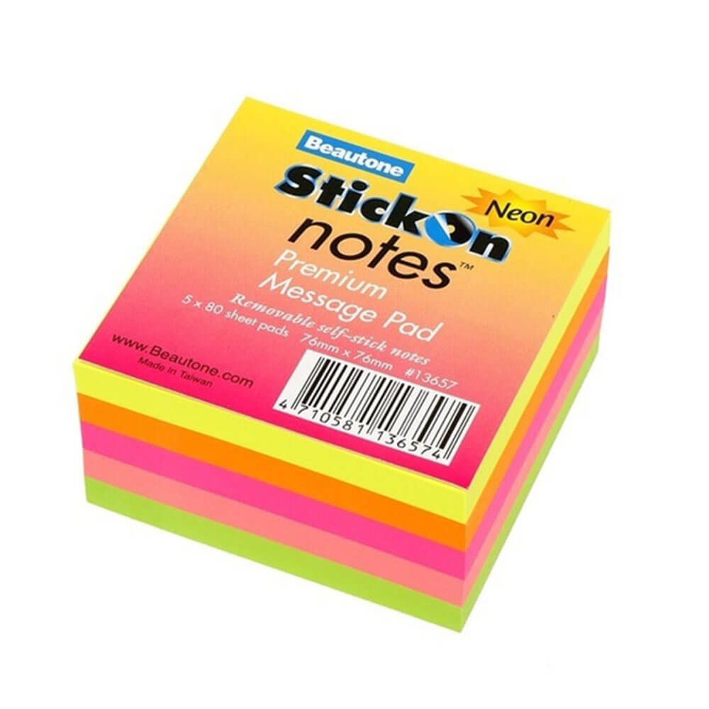 Beauone Stick on Cube Notes Couleurs de néon (76x76 mm)