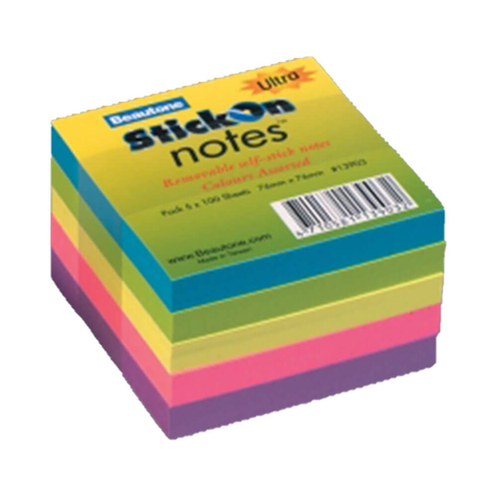Beauone ultra stick on notes Assortid 76x76mm (5pk)