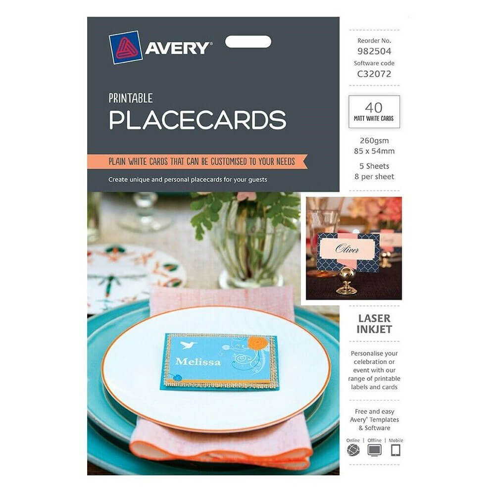 Avery imprimable plates places blancs 85x54 mm (5 feuilles)