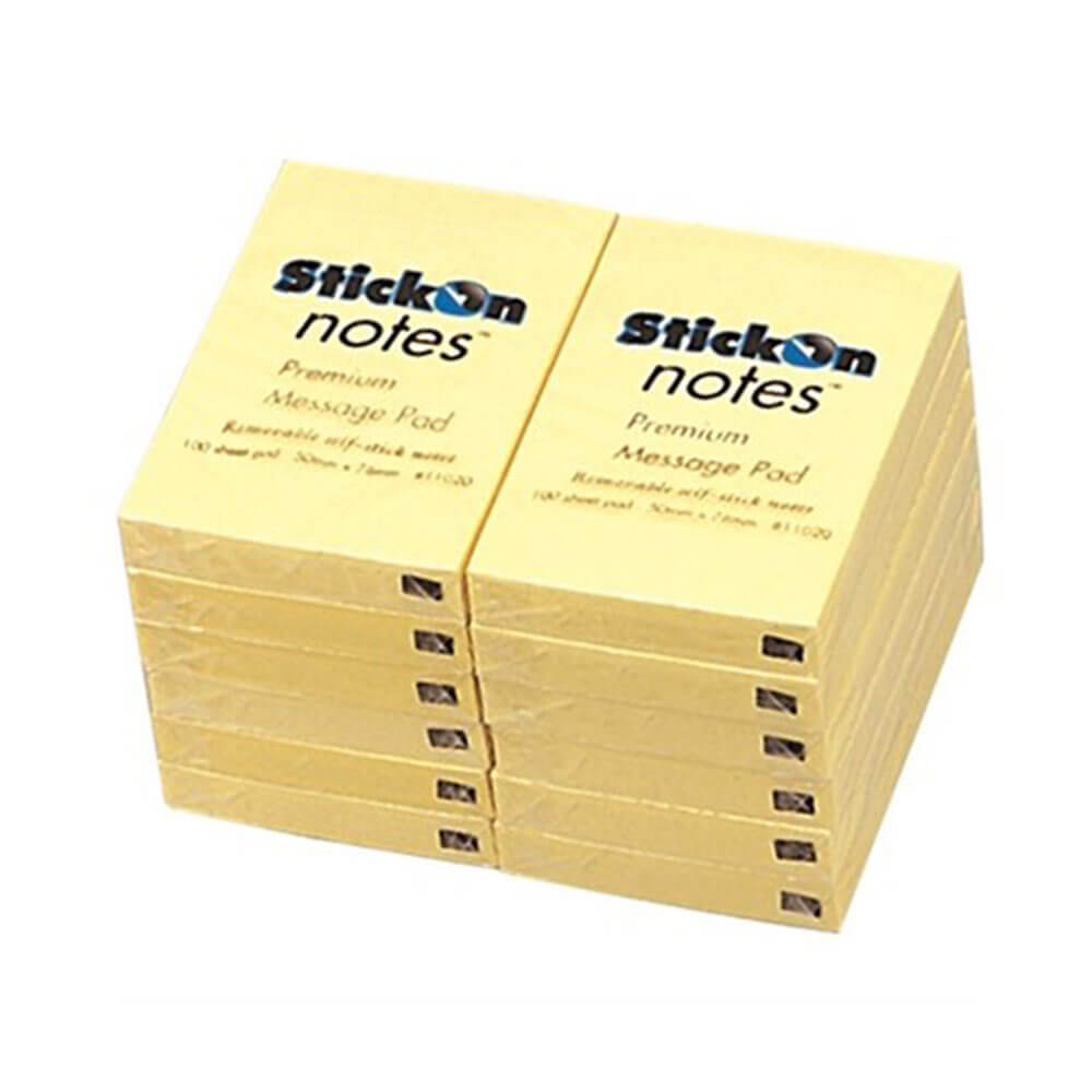 Beauone Stick on Notes Yellow 50x76mm (12pk)