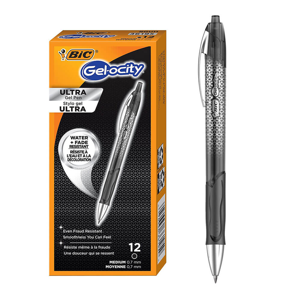 BIC Gelocity Gel Pen 0,7 mm Point moyen noir (12pk)