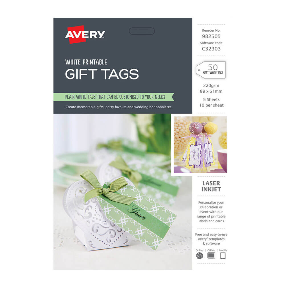 Avery Imprimable Gift Tags blanc 89x51mm (5 feuilles)