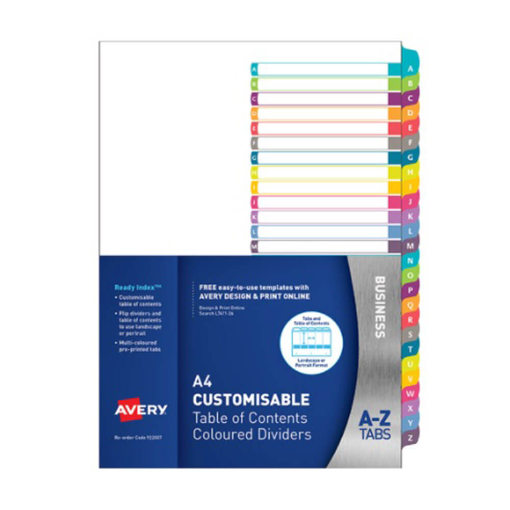 Avery Ready Index A-Z Divider Single Column (A4)