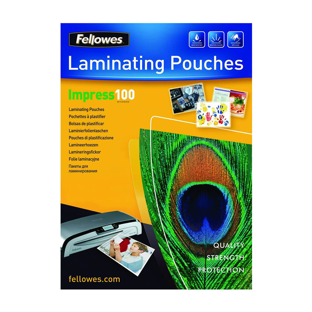 Fellowes Smages plastifiants 100 micron Gloss A4 (100pk)