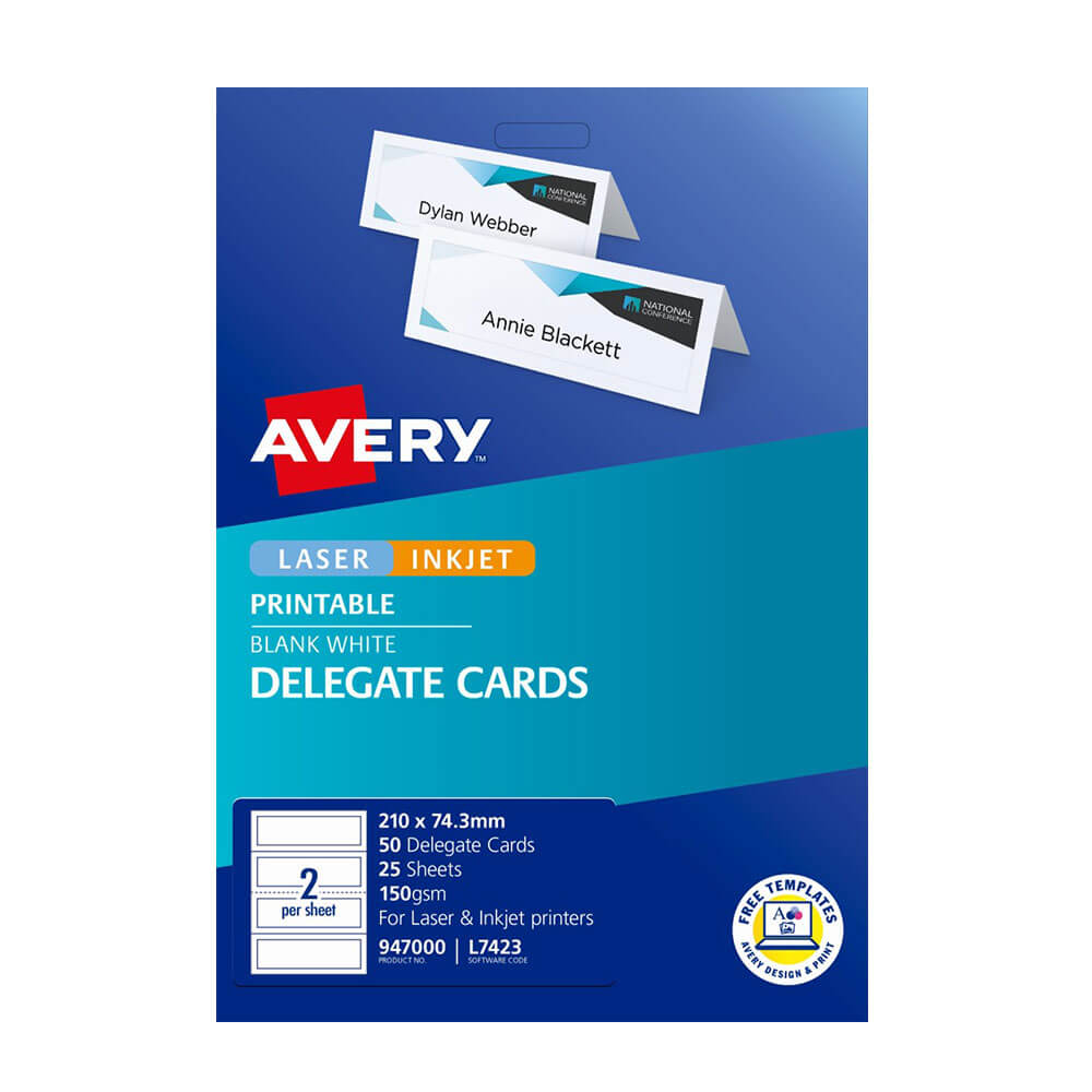 Étiquette laser de carte déléguée Avery 210x74.25 mm 25pk (2 / feuille)