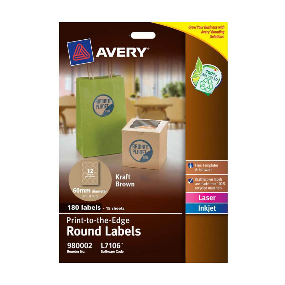 Avery Kraft Round Label Brown 15pk (12 / feuille)