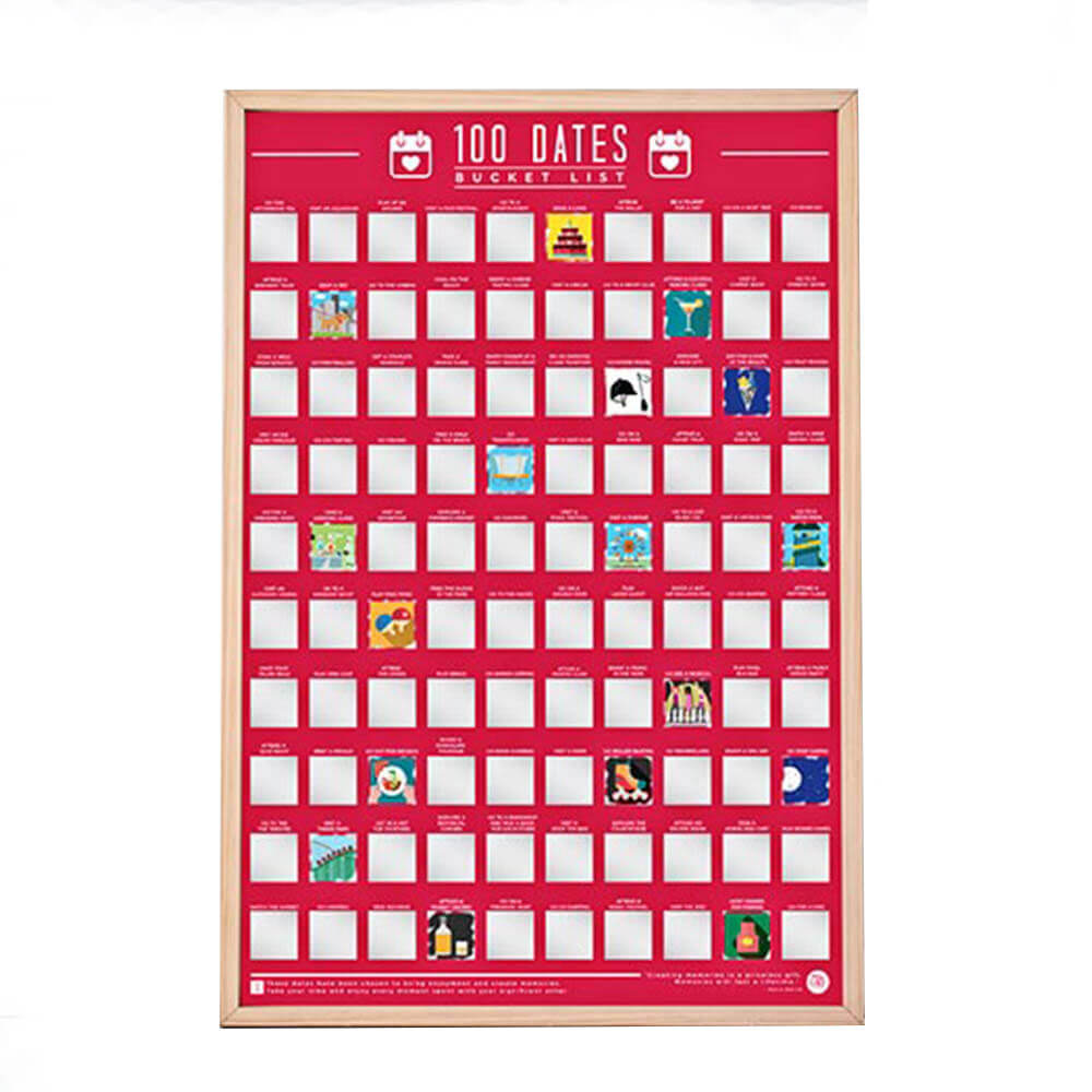 Affiche à gratter de la liste de seaux 100 dates pour continuer