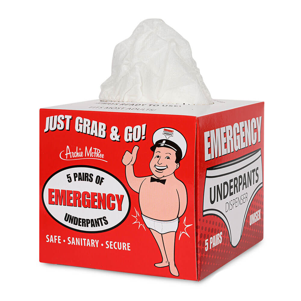 Archie McPhee Emergency Underpants dans la boîte de distributeur